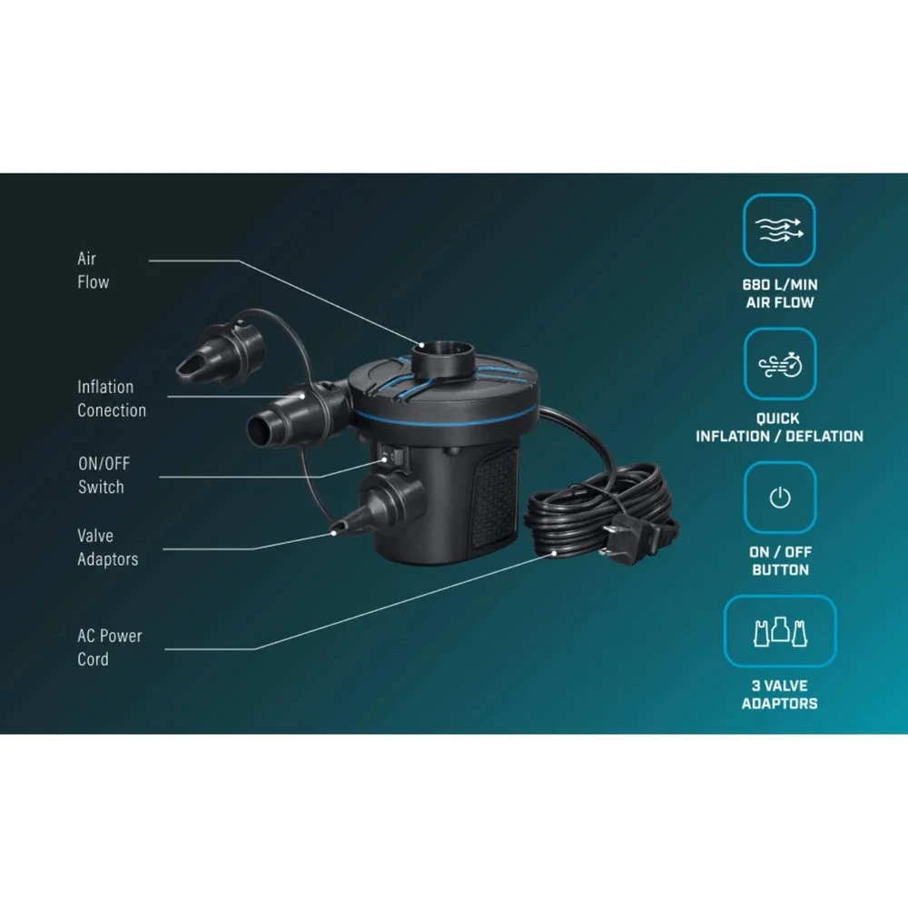 Bestway‎ PowerTouch AC Electric Air Pump 110-120V Powerful 3 Valve Adaptors NEW